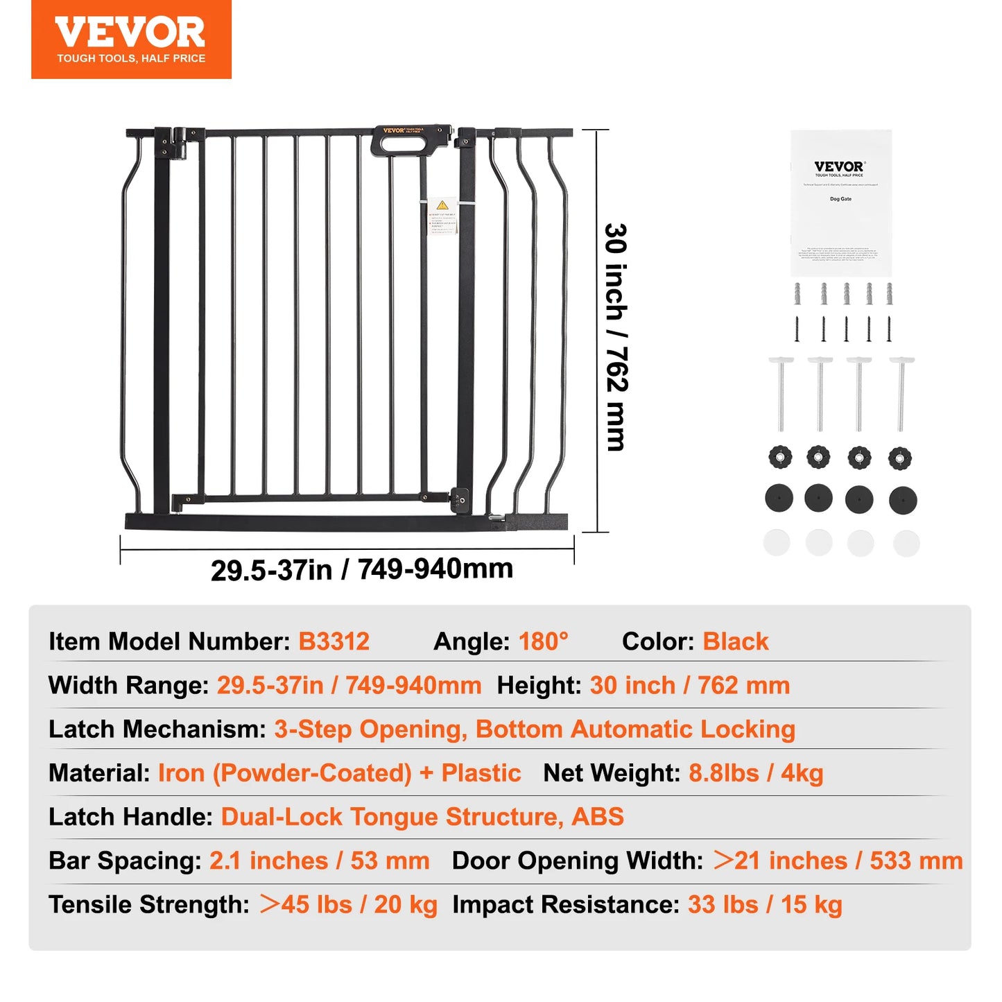 SucceBuy Baby Gate Pressure Mount Walk Through For Kids Pets