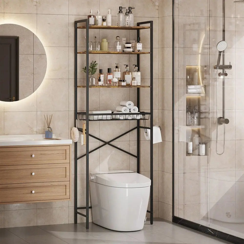 XMSJ 4 Tier Adjustable Storage Rack With Basket For Bathroom