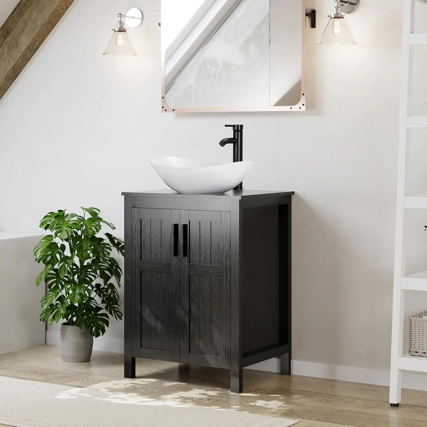 XIAOLANG Modern Grooved Vanity Cabinet With Vessel Sink
