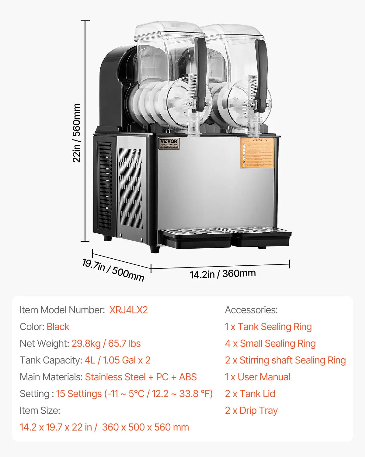 VEVOR Commercial Slushy Machine Dual Tank For Margaritas And Smoothies