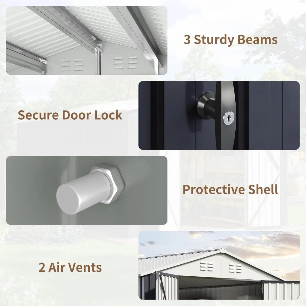 Outdoor Metal Storage Shed With Lockable Doors For Backyard