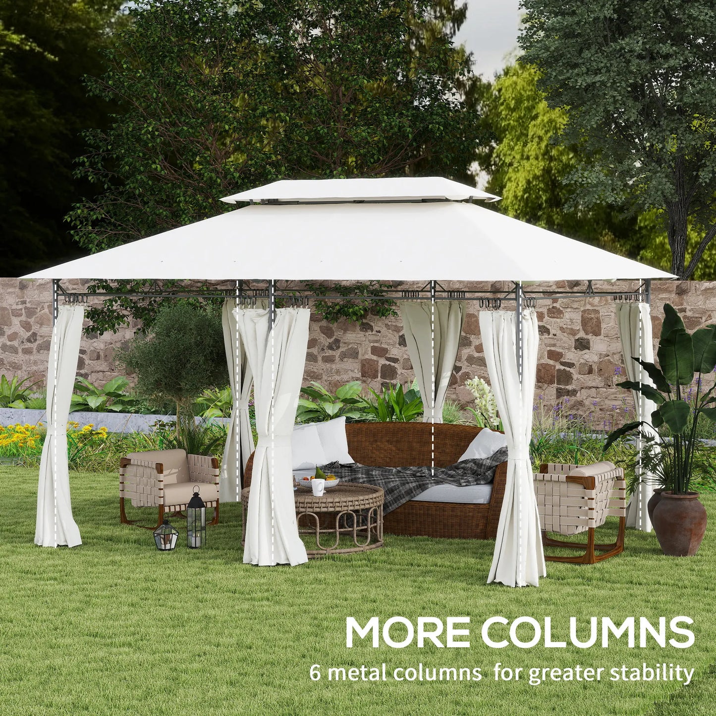 Double Roof Patio Gazebo With Curtains For Outdoor Living