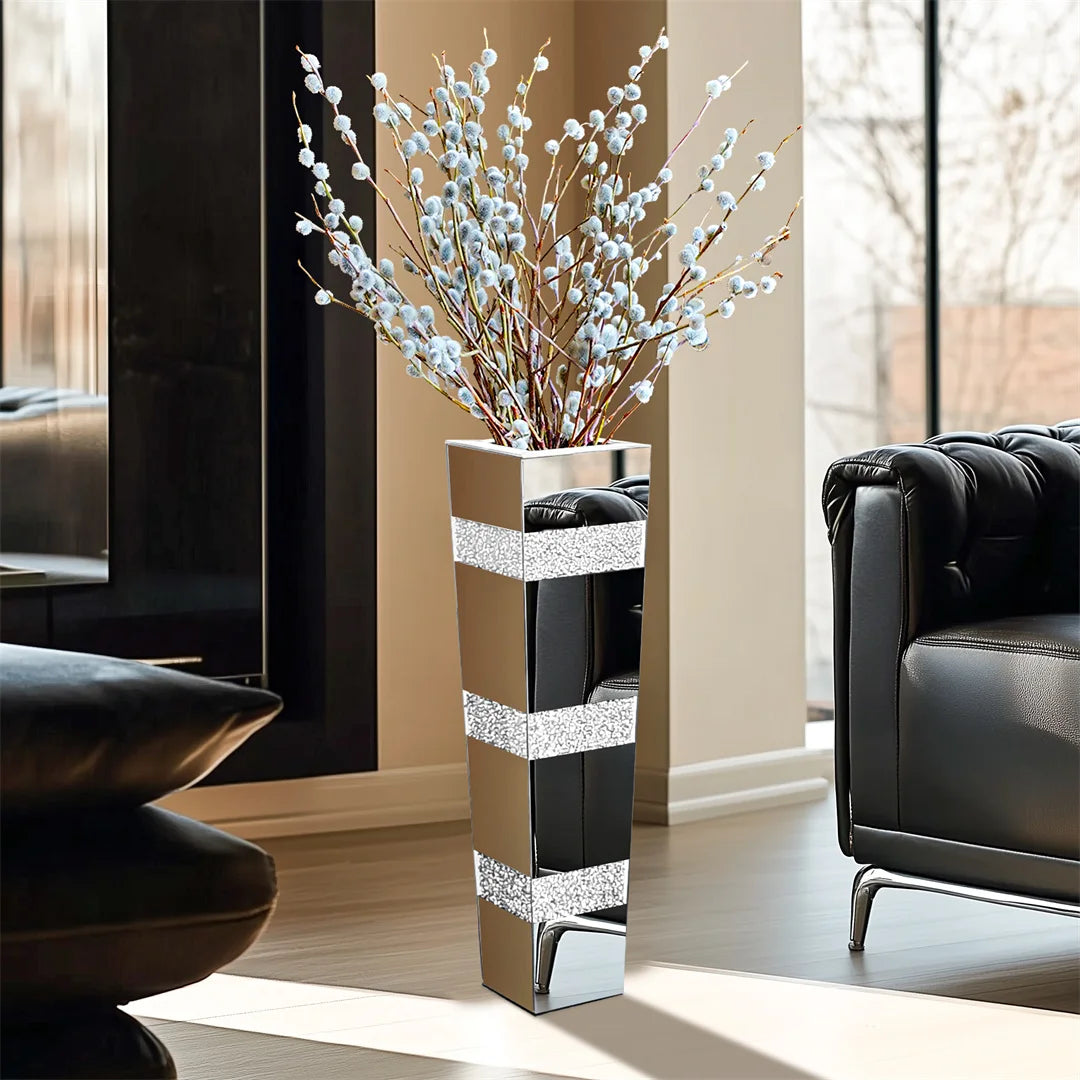 Modern Floor Vase With Crystal Mirrored Finish And Elegant Design