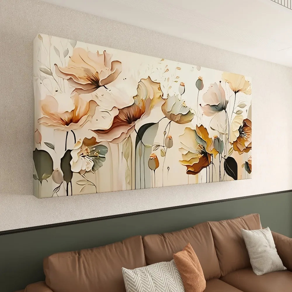Abstract Floral Canvas Art With Pine Frame