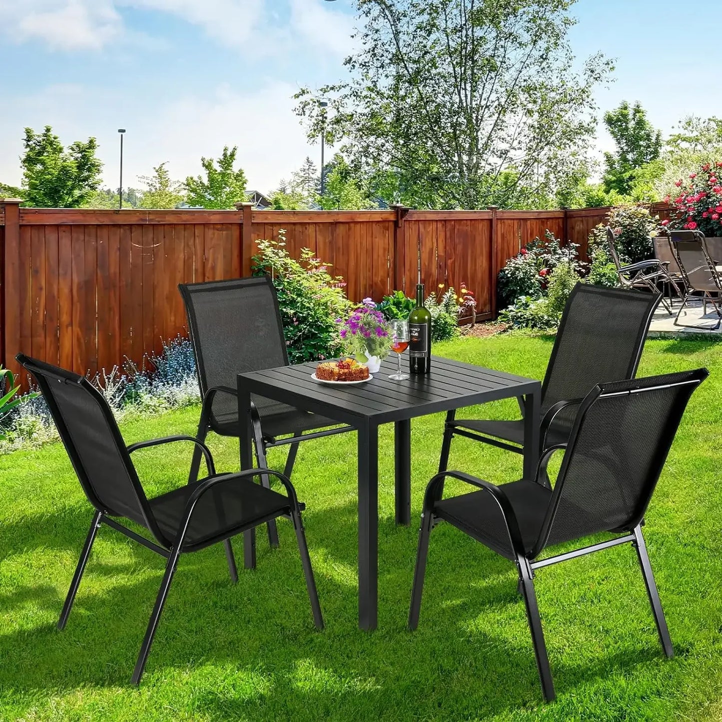 4-Piece Folding Garden Chairs Steel-Iron With Teslin Fabric High Back Load 150kg