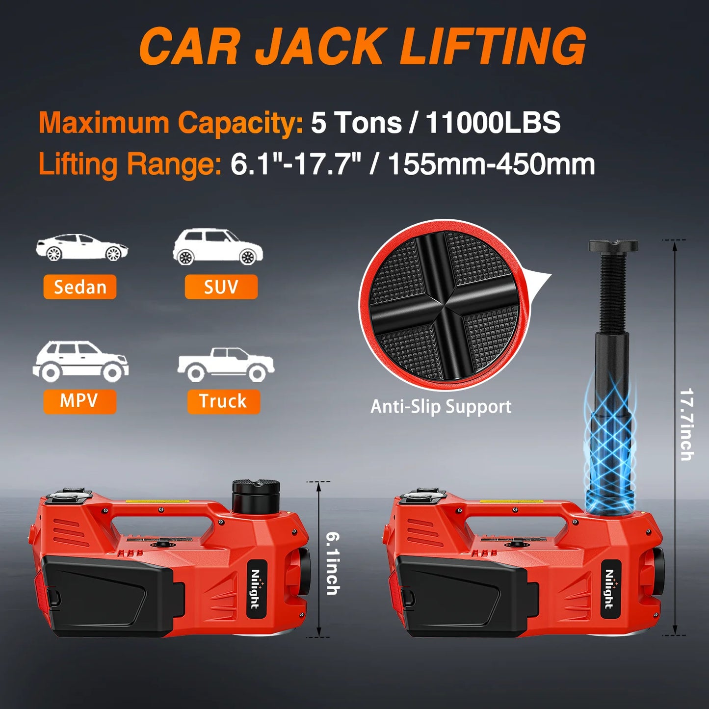 Nilight Heavy Duty Electric Car Jack Kit With Inflator Pump