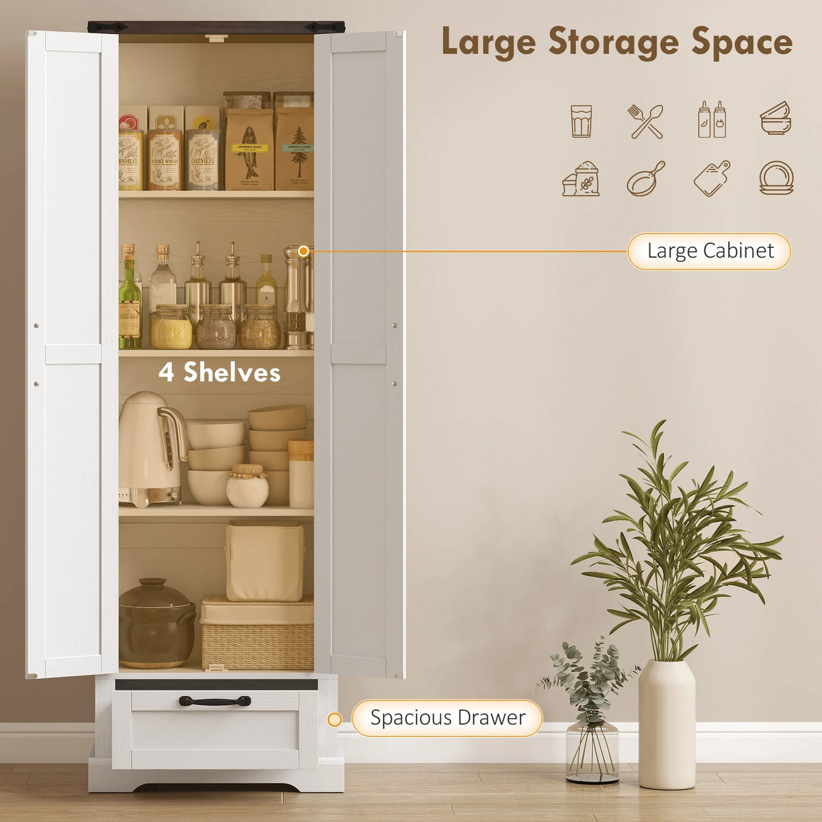 HOMCOM Farmhouse Pantry Cabinet With Barn Doors And Adjustable Shelves