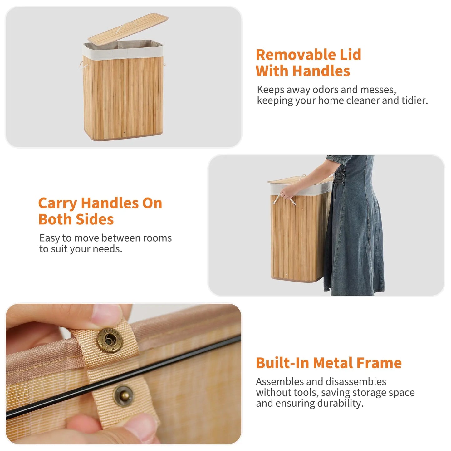 HiMISS Bamboo Laundry Hamper With Removable Liner And Lid
