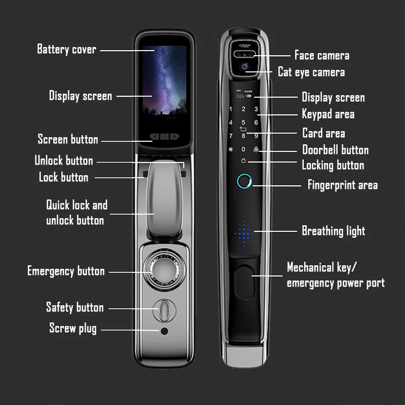 YKESDL WiFi Tuya Face Recognition Smart Door Lock With Camera