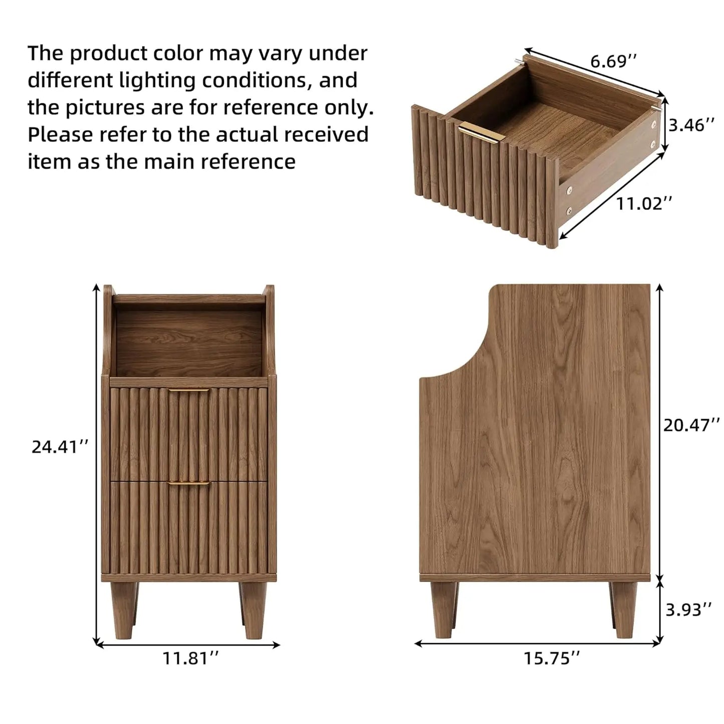 Frame Narrow Nightstand Set Of 2 Slim Bedside Tables With Drawers