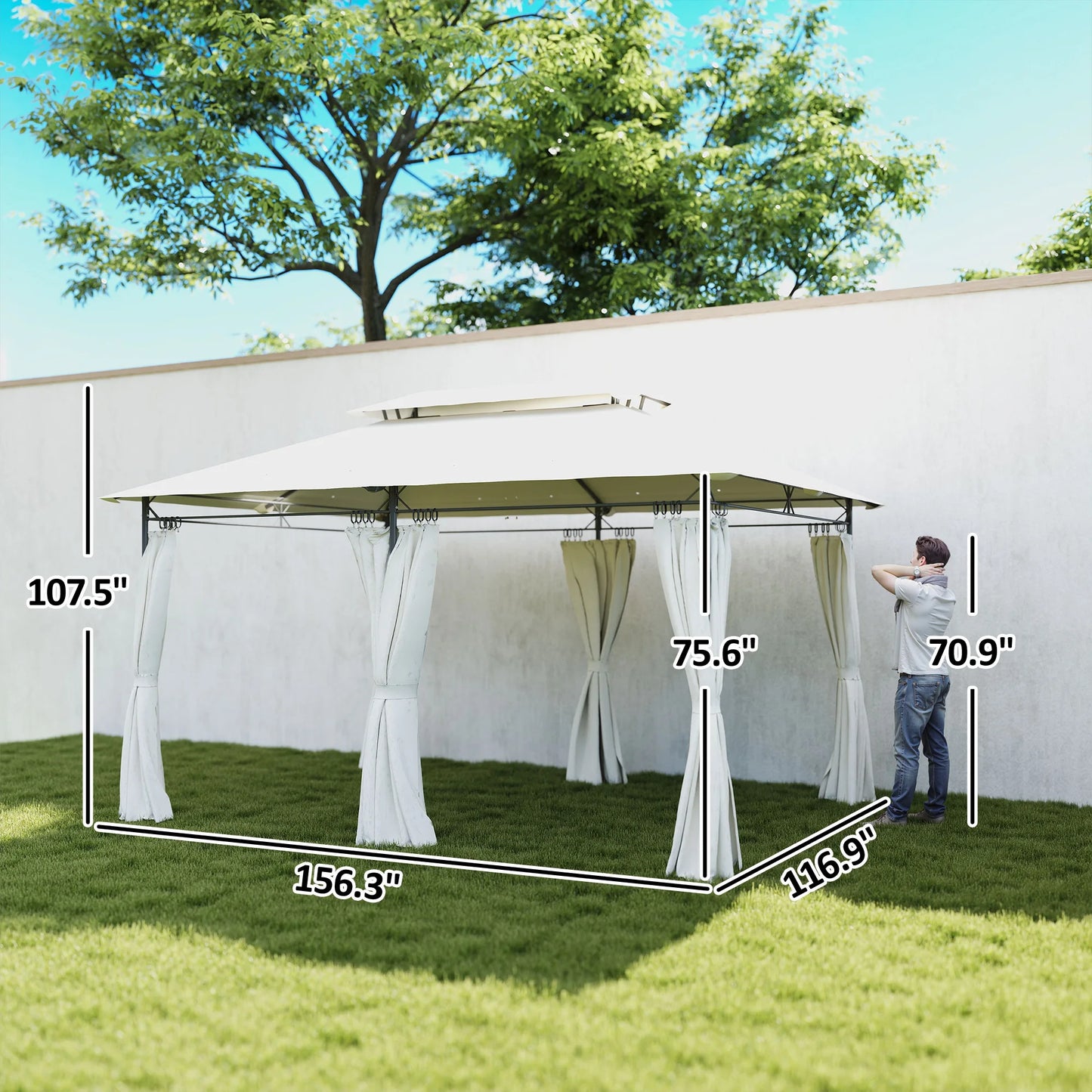 Double Roof Patio Gazebo With Curtains For Outdoor Living