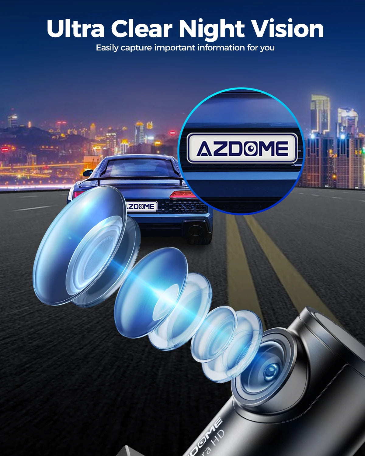 AZDOME M300S 4K Dash Cam Front Rear Night-Vision GPS WiFi