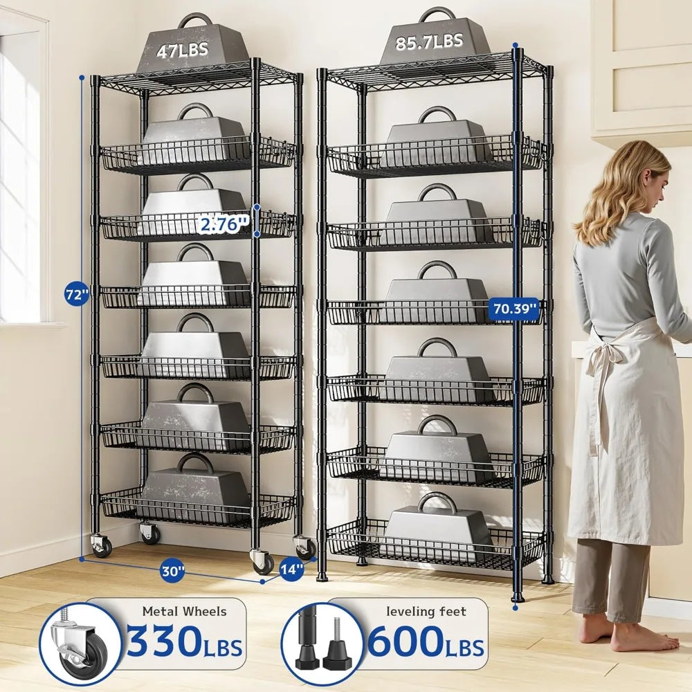 7-Tier Wire Shelving With Wheels For Kitchen Pantry
