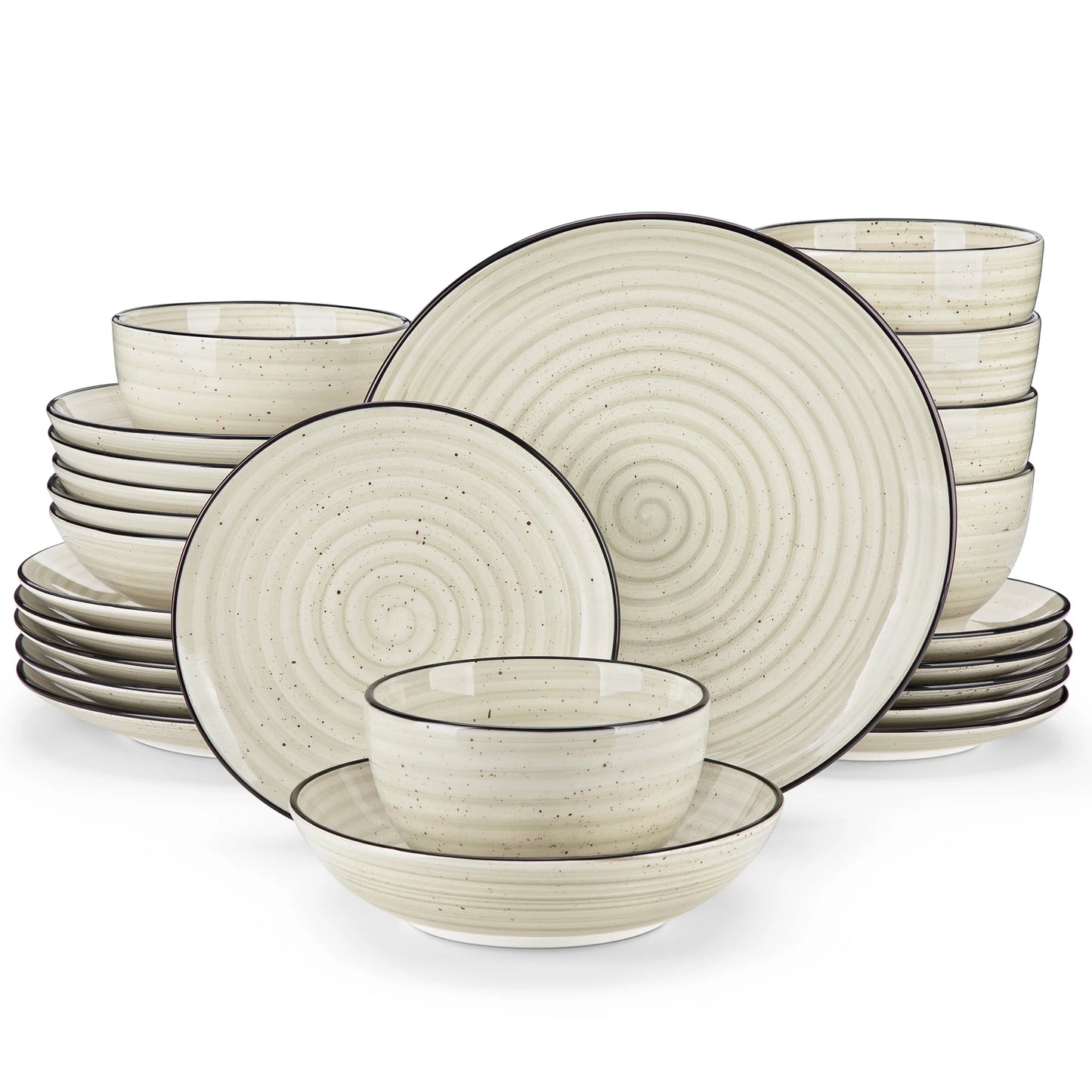 Malacasa Handpainted Spiral Ceramic Dinnerware Set, Dinner Plates And Bowls