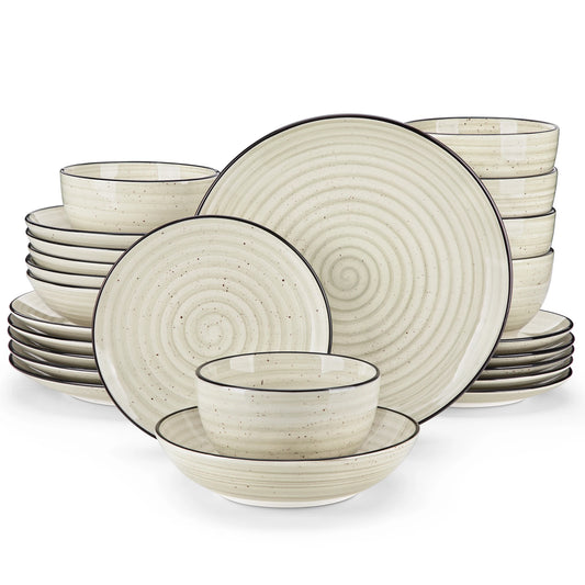 Malacasa Handpainted Spiral Ceramic Dinnerware Set, Dinner Plates And Bowls