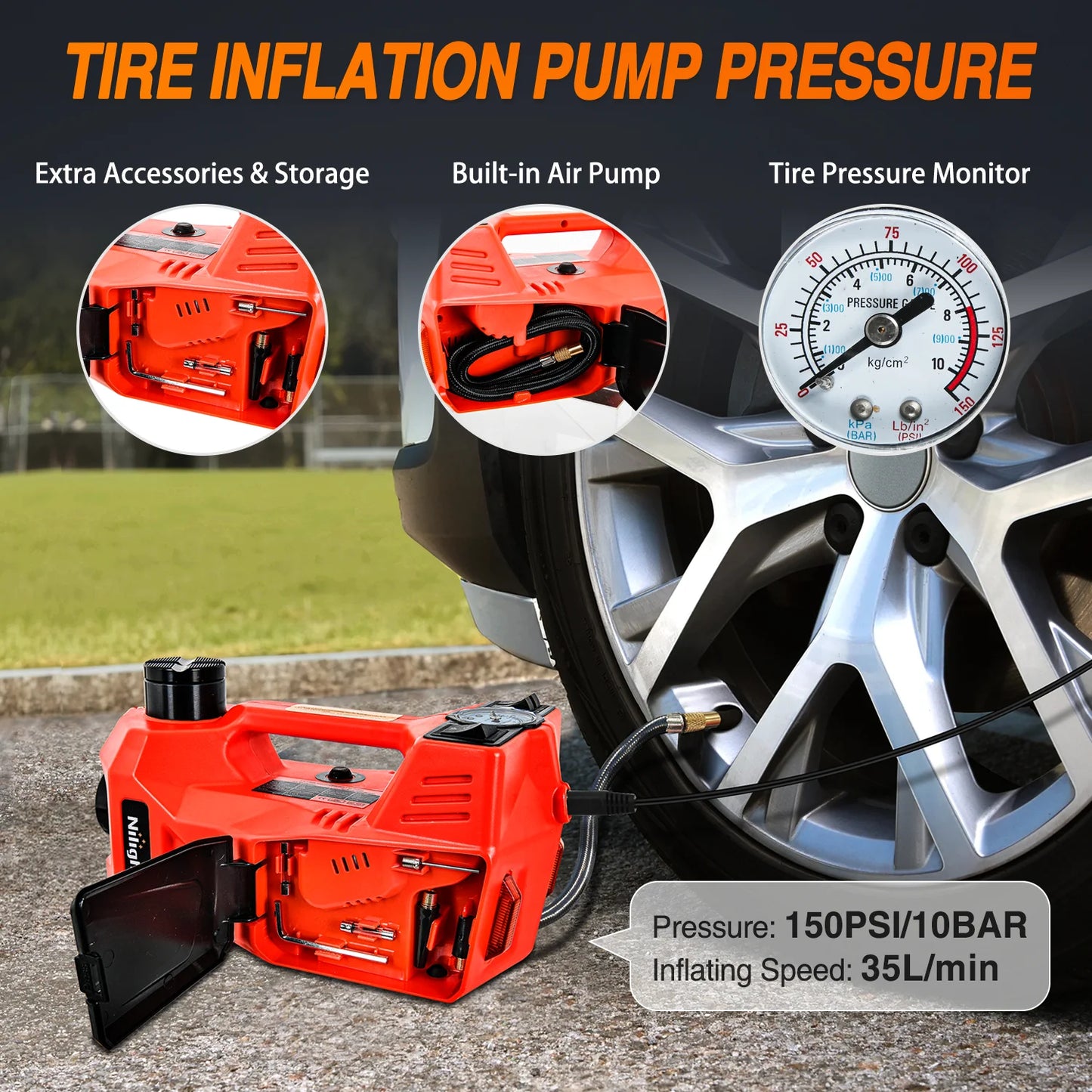 Nilight Heavy Duty Electric Car Jack Kit With Inflator Pump
