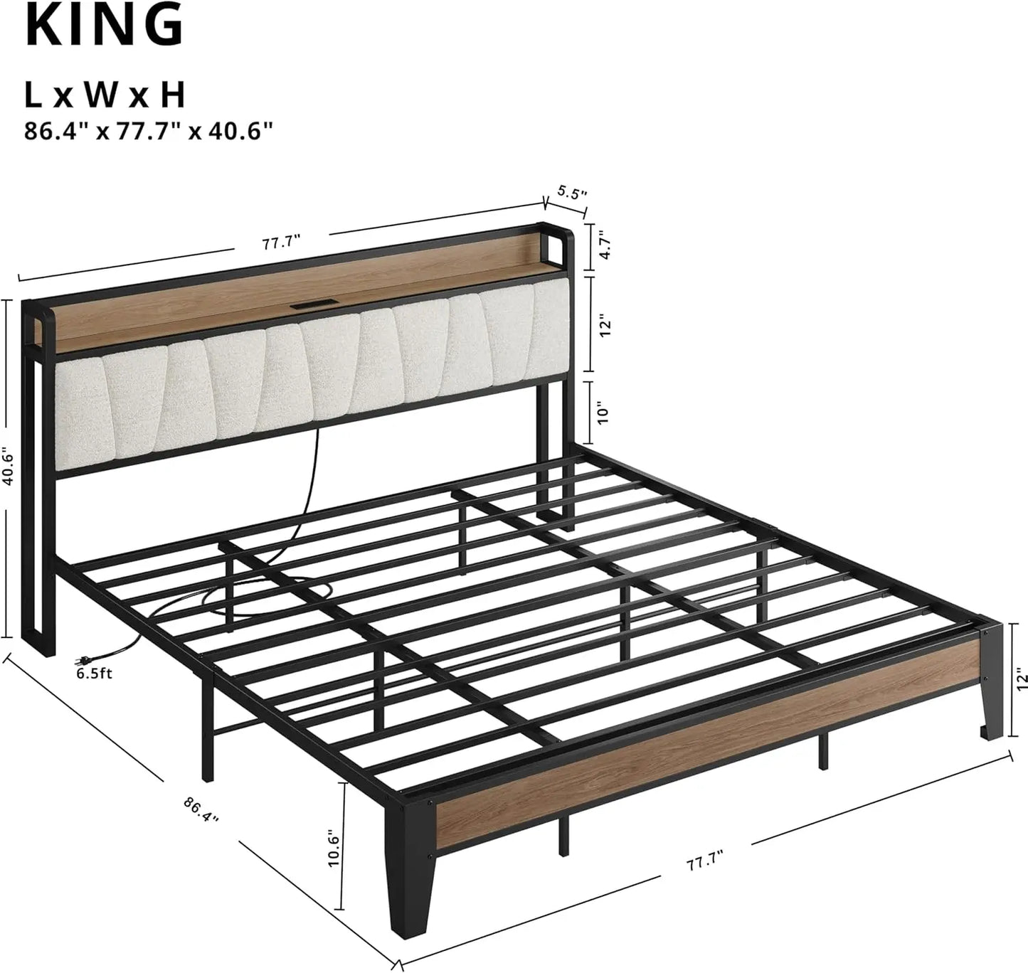 LIKIMIO Bed Frame With Storage Headboard And Charging Station