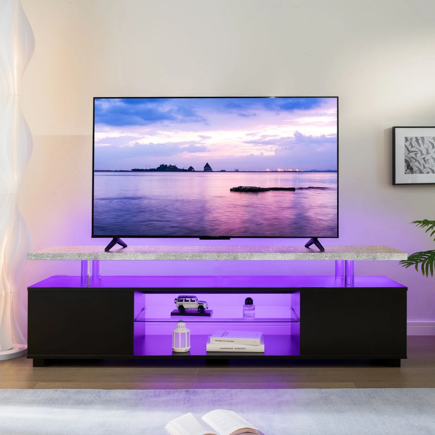 Cubehom Modern LED TV Stand With Storage Entertainment Console