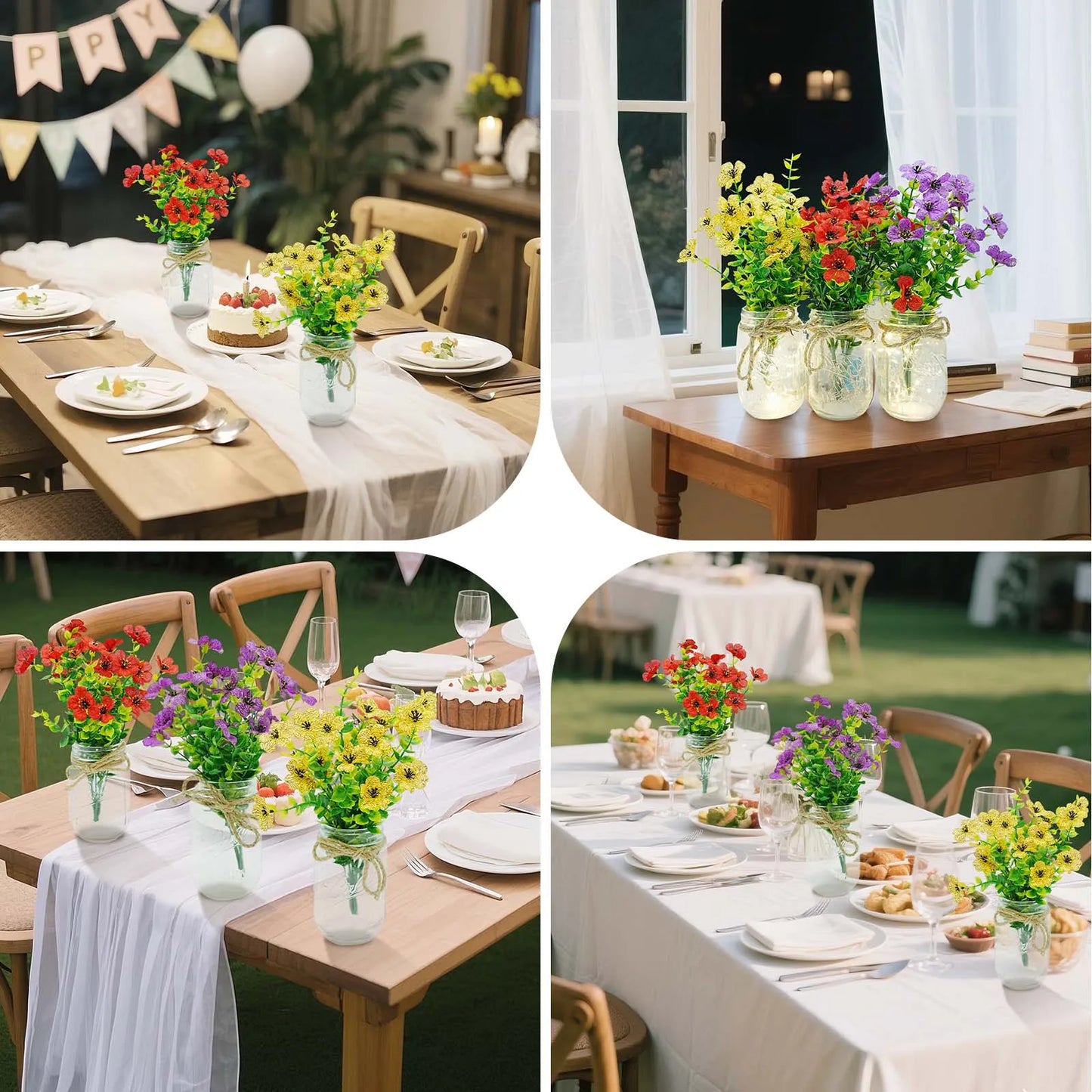 HiMISS 6 Piece Mason Jar Centerpiece Kit With LED Lights