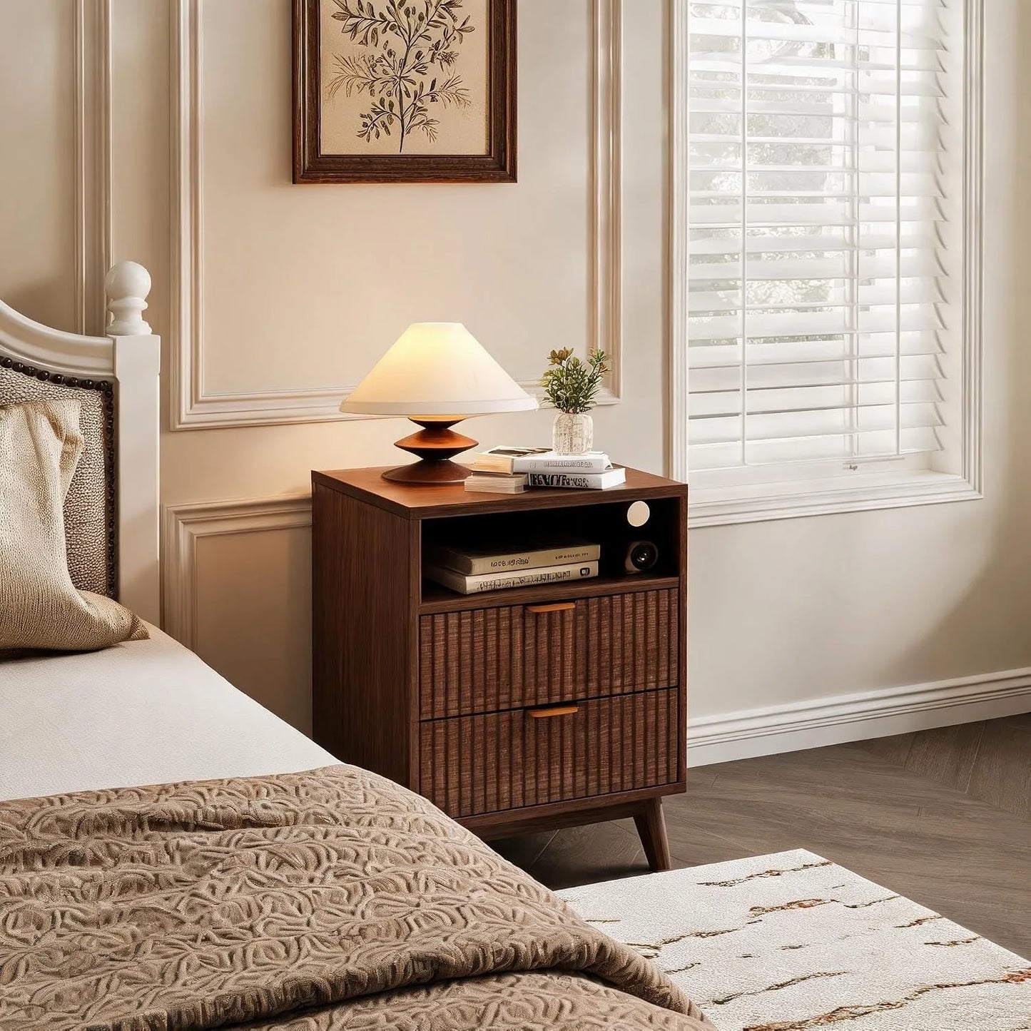 Modern Fluted Nightstand With Drawer And USB Charging