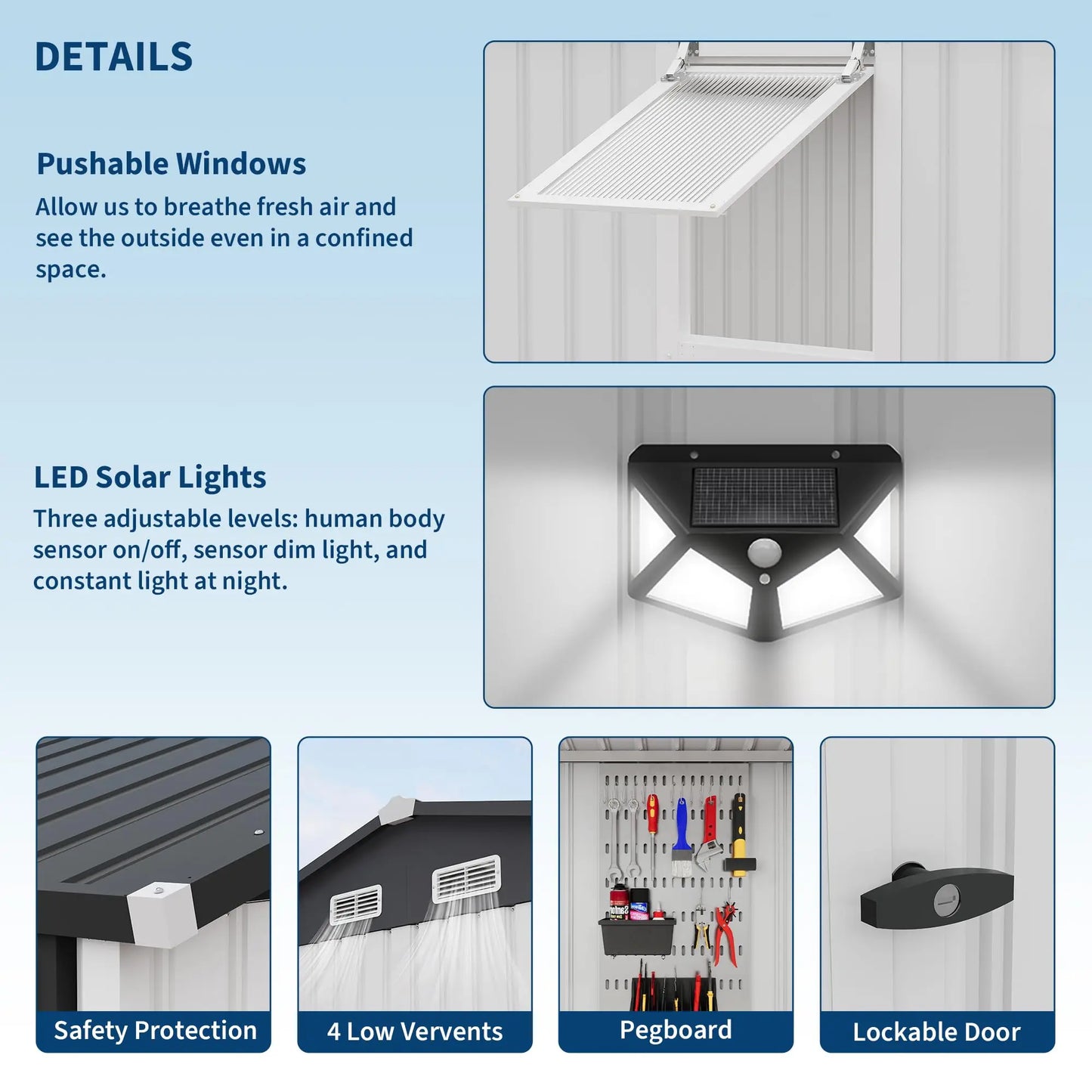 HiMISS Steel Garden Storage Shed Lockable Doors With Sloped Roof