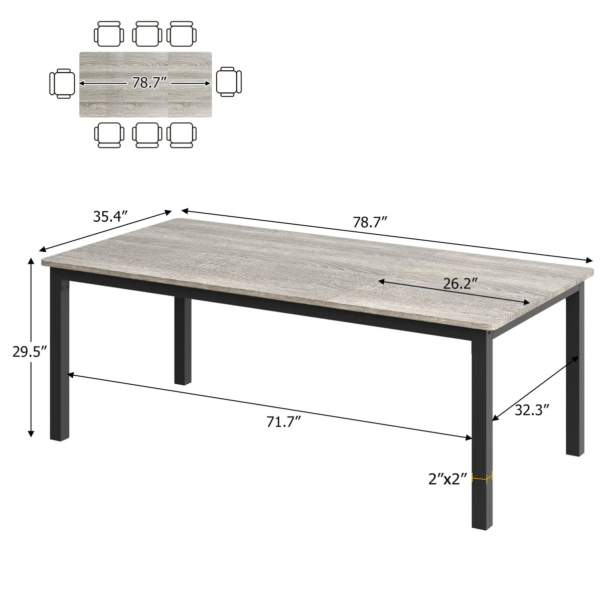 EliteZ Farmhouse Wooden Dining Table With Sturdy Metal Frame