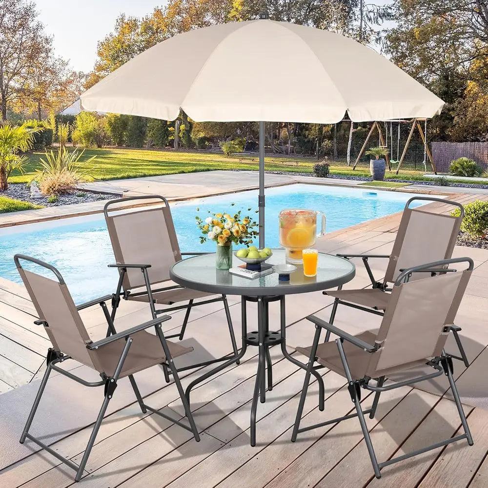 All-Weather 6-Piece Patio Dining Set With Umbrella