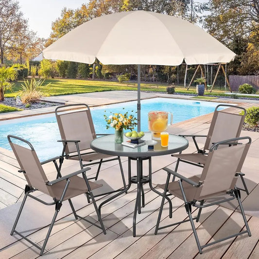 All-Weather 6-Piece Patio Dining Set With Umbrella