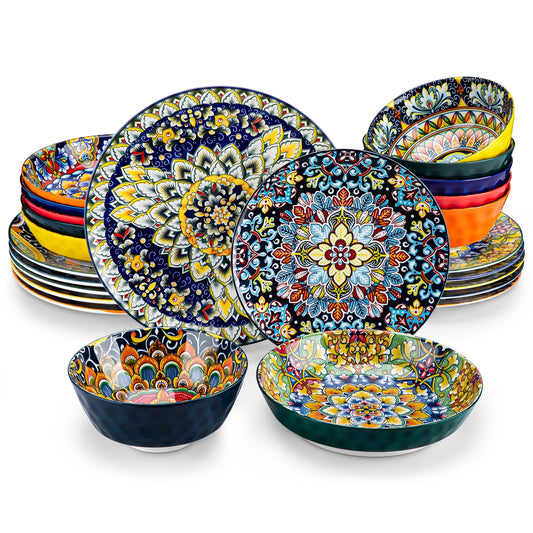 MALACASA Ceramic Dinnerware Set Stoneware Bohemian Style