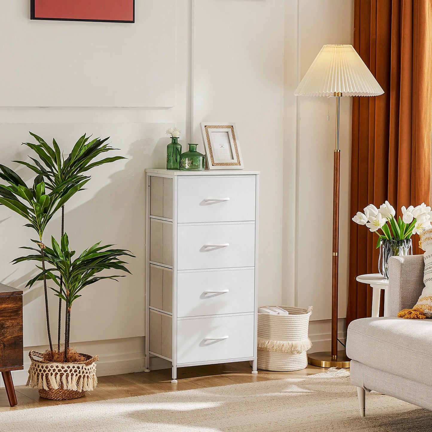 JHK Dresser With 4 Fabric Drawers And Metal Frame Wardrobe