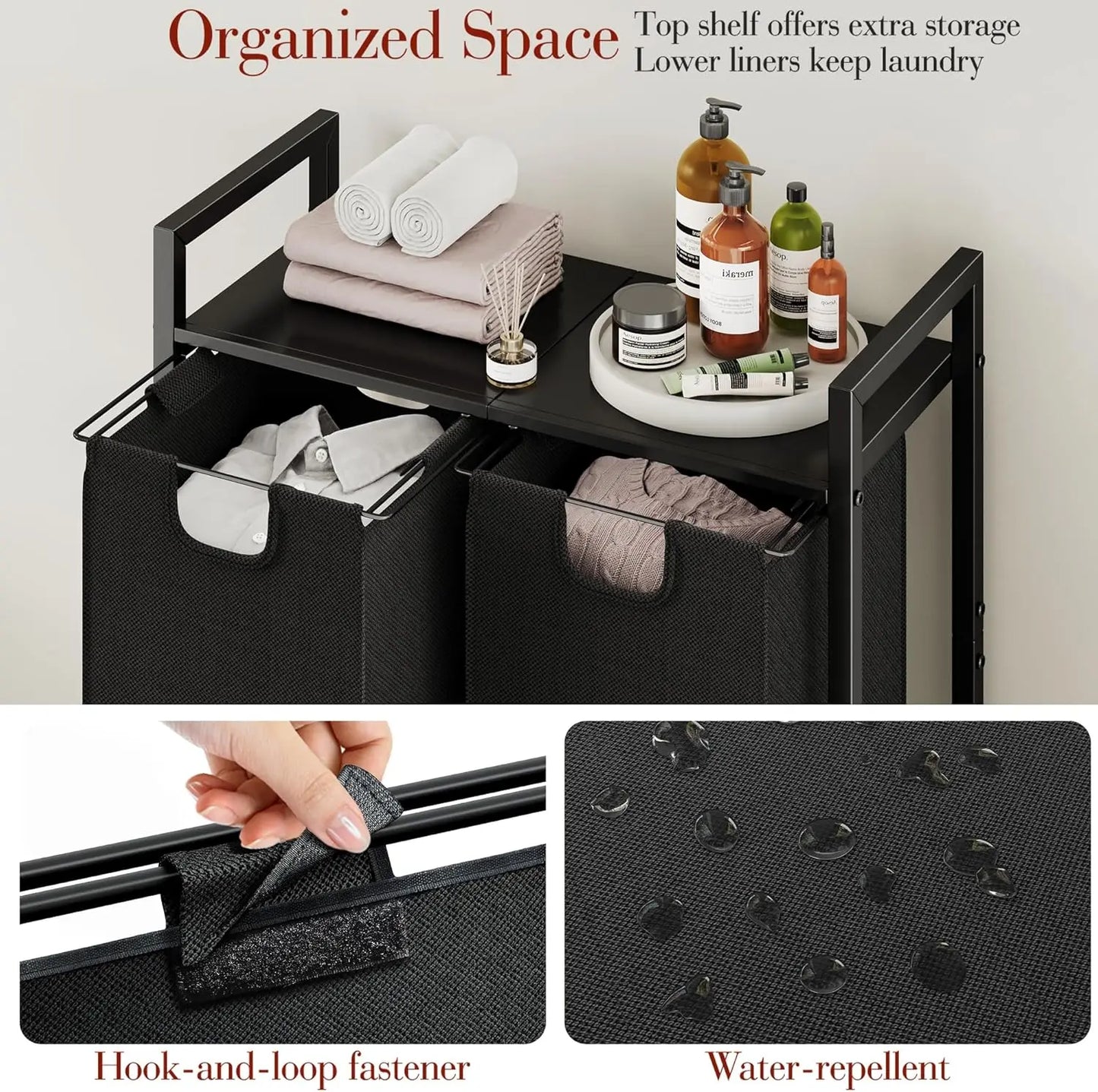Laundry Basket Organizer With Shelf And Removable Bags