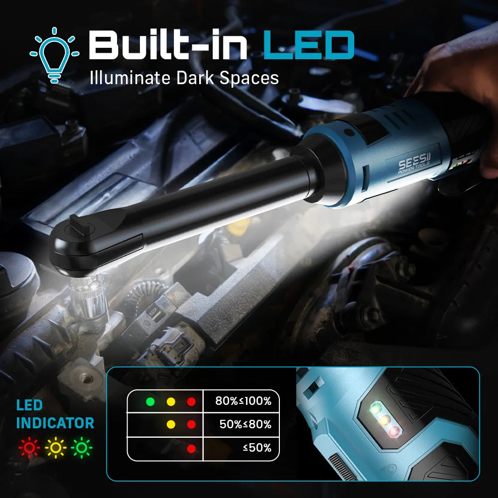 Seesii 12V Rechargeable Cordless Ratchet Wrench Car Repair Tool