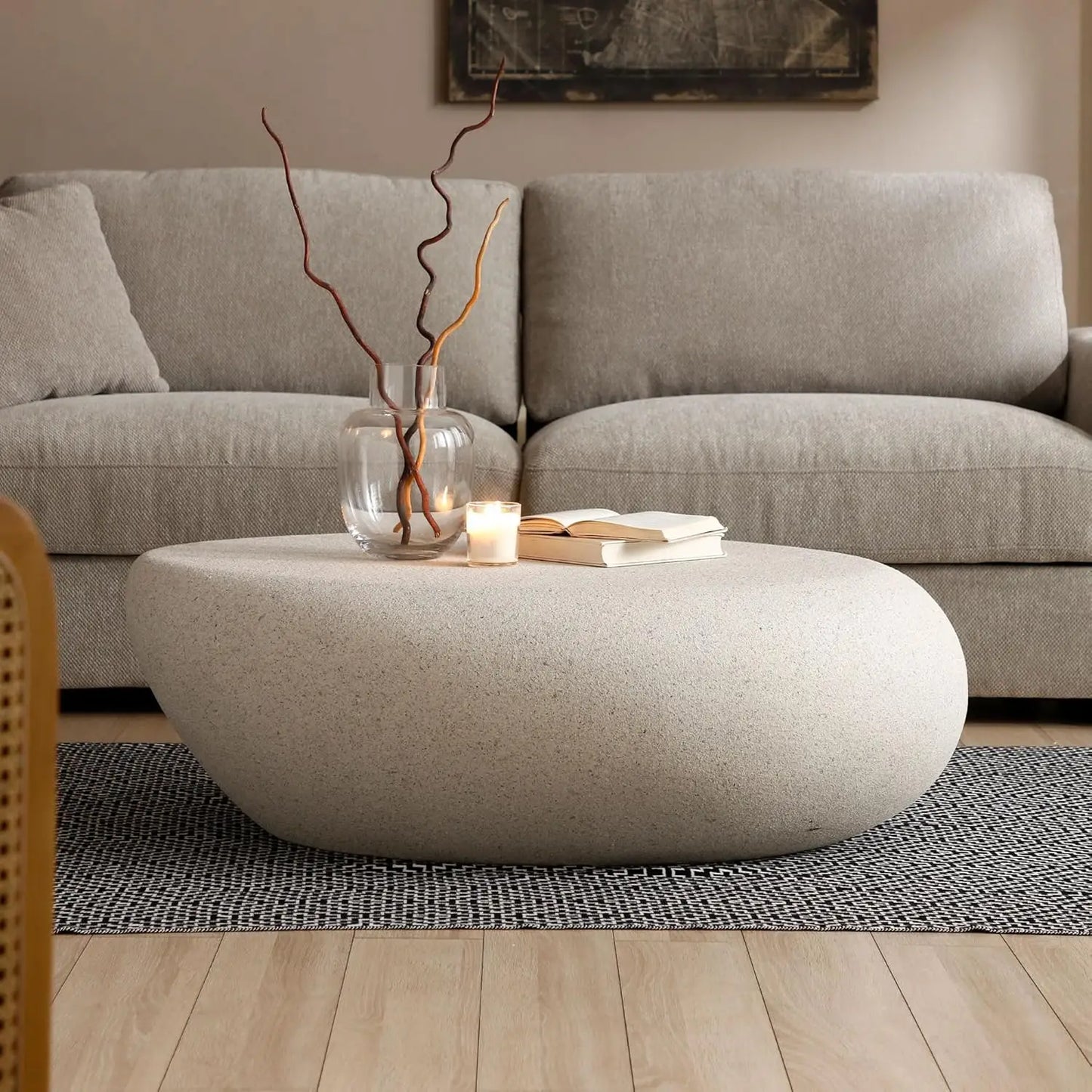 Oval Faux Stone Coffee Table Minimalist Fiberglass