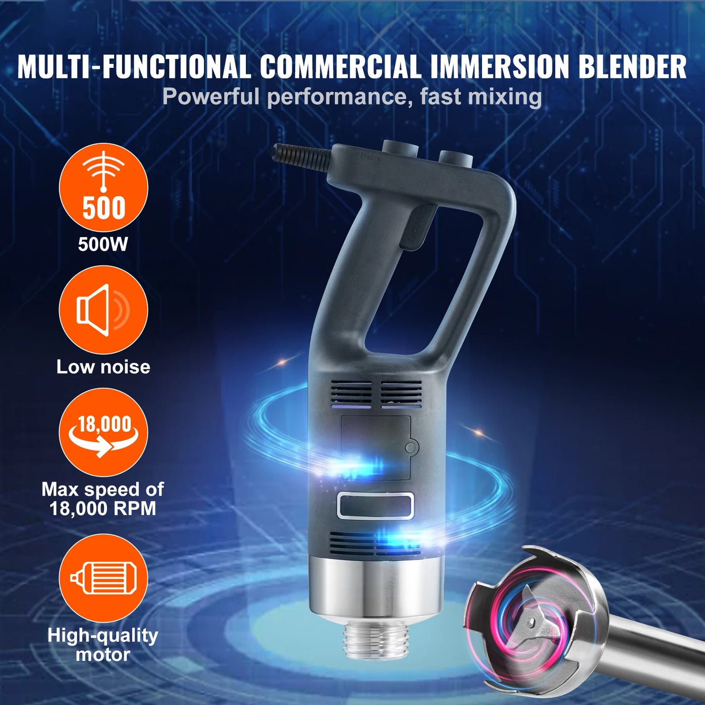SucceBuy 500W Immersion Blender Heavy Duty Variable Speed Stainless Steel