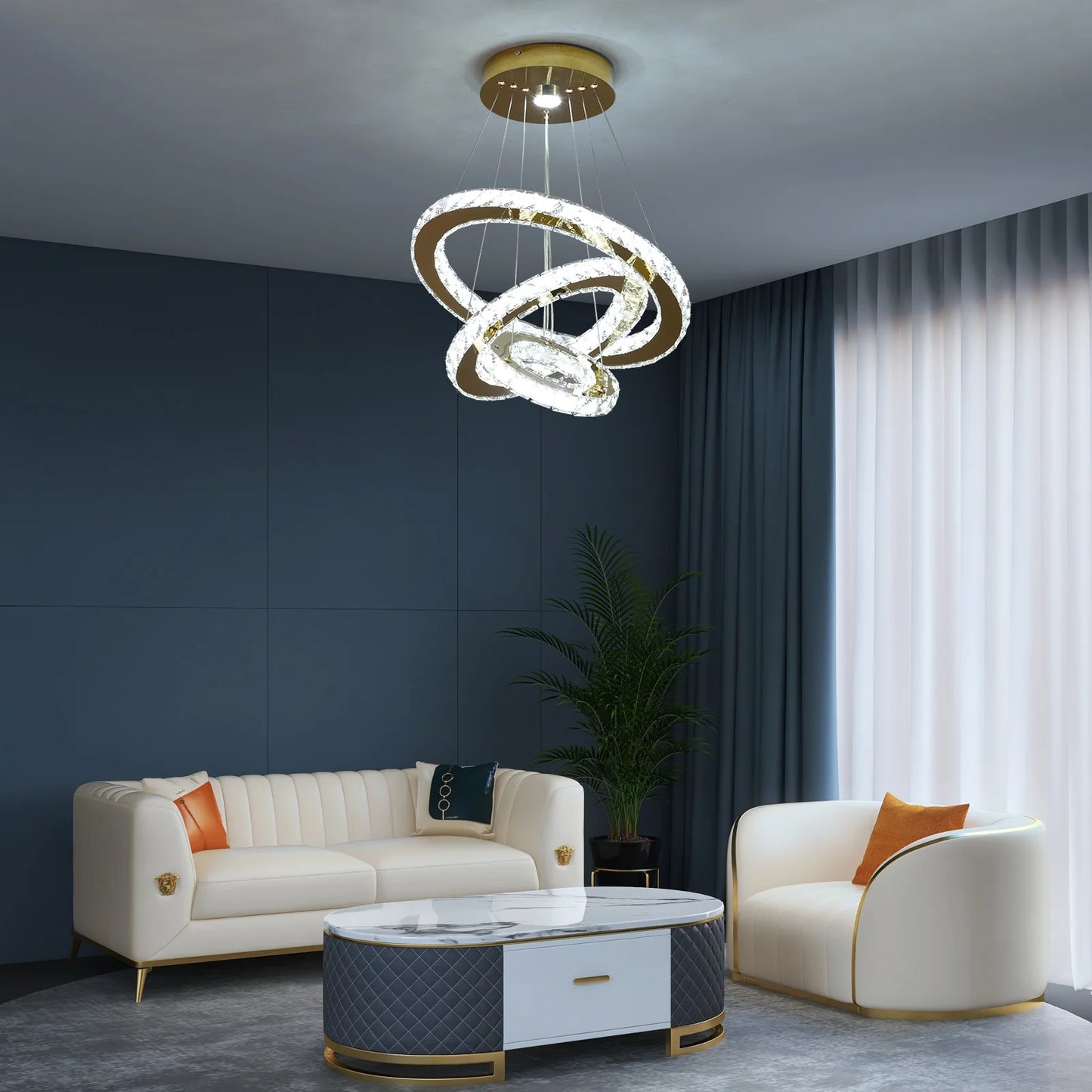 VETRULUS Crystal Chandelier LED Pendant Light For Hall Living Room