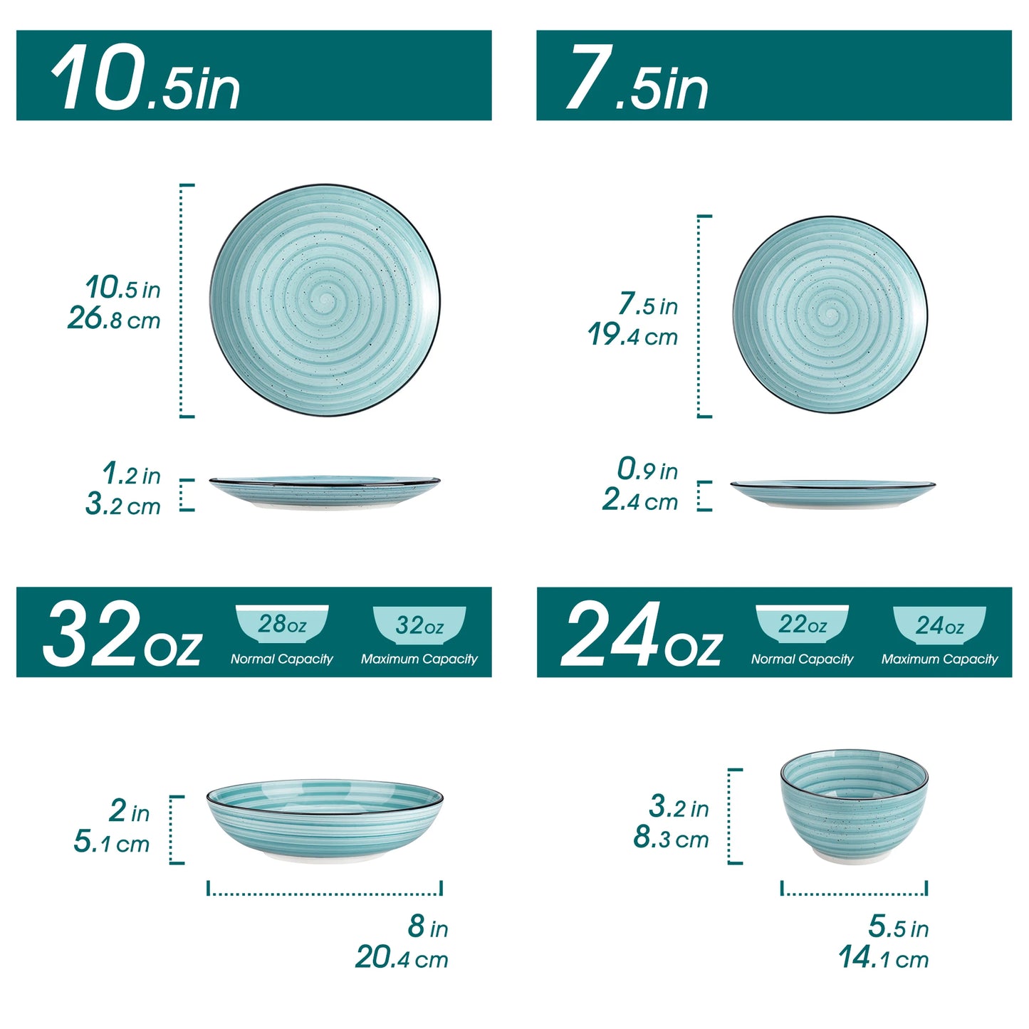 MALACASA Hand Painted Spiral Dinnerware Set 24 To 48 Piece