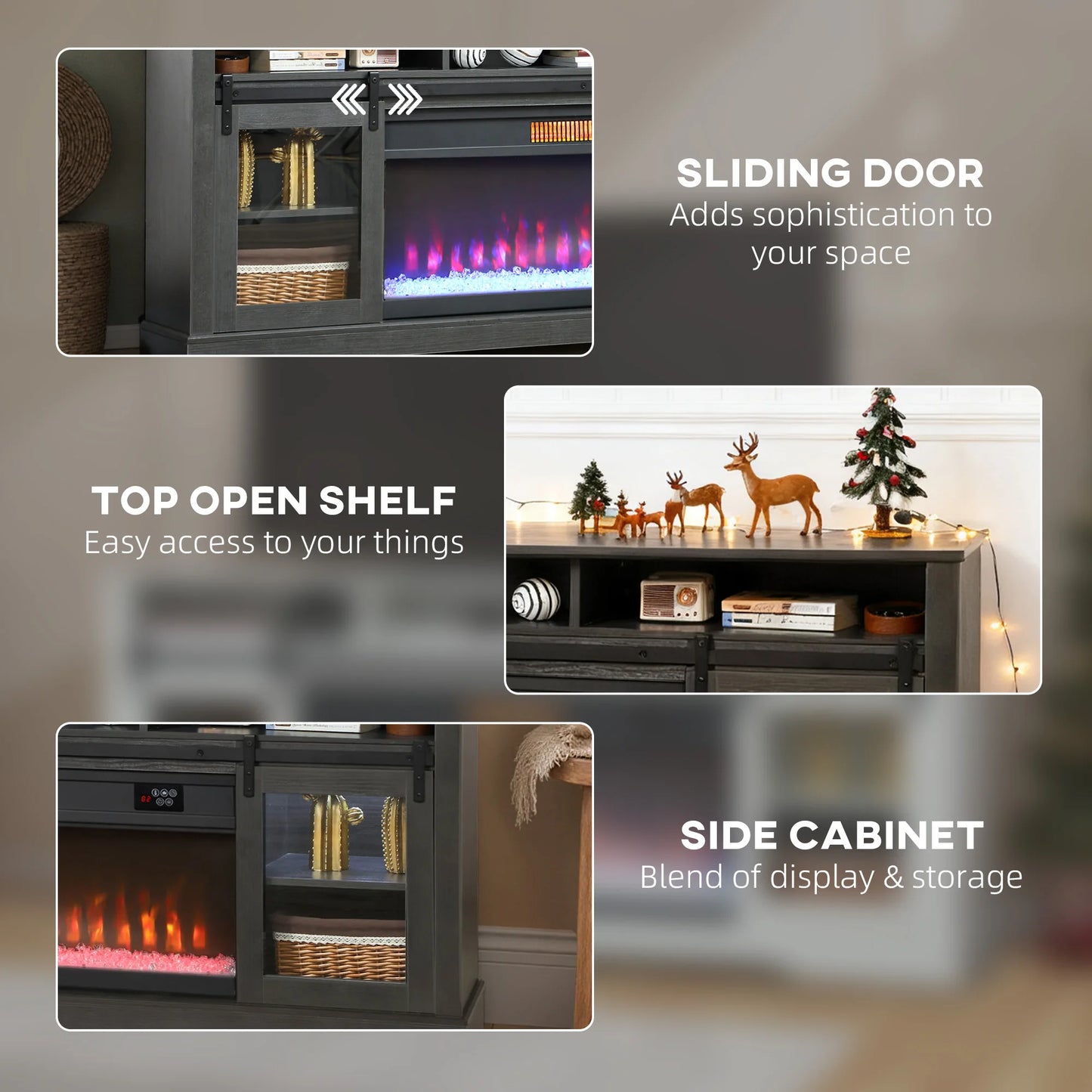 Modern Electric Fireplace TV Stand With LED Lighting Storage Cabinet