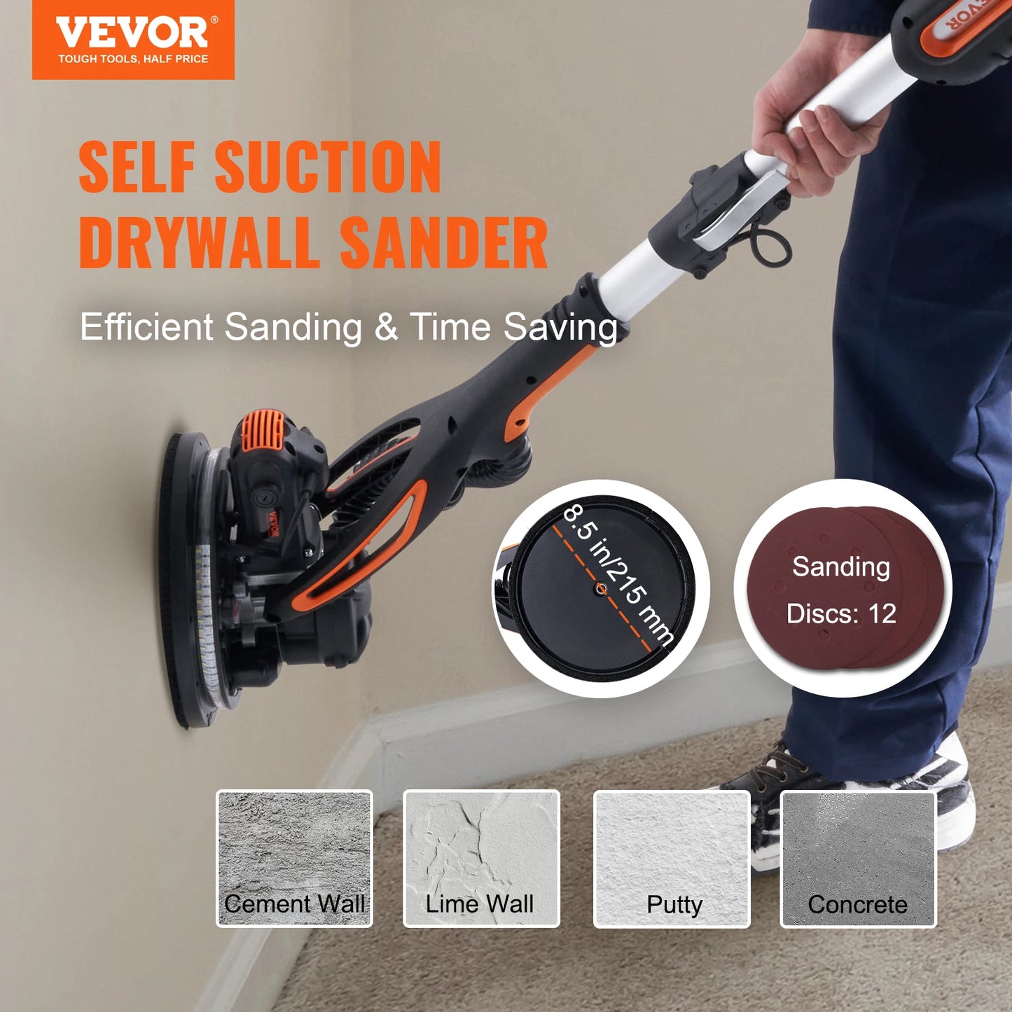 SucceBuy 850W Drywall Sander With Self Suction Handle