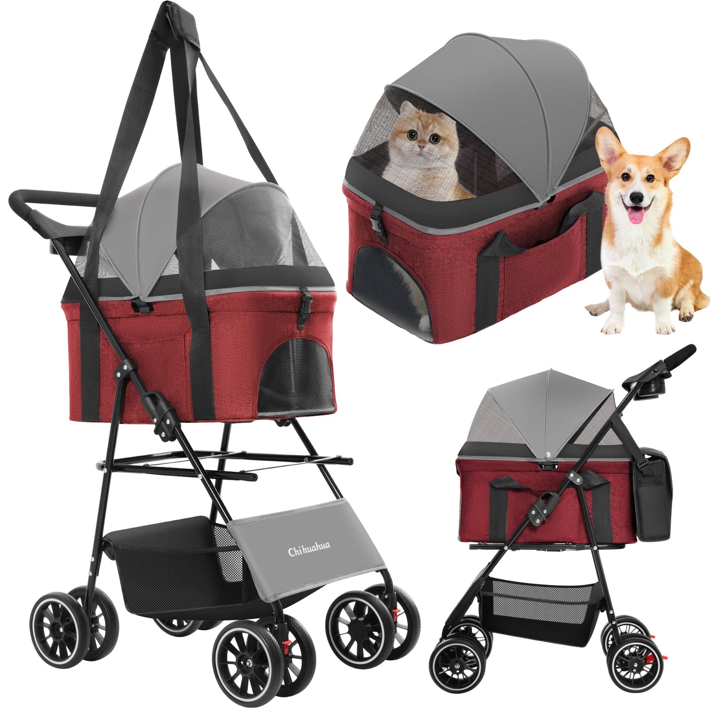 CHIHUAHUA 3 In 1 Ultra Lightweight Pet Stroller For Dogs