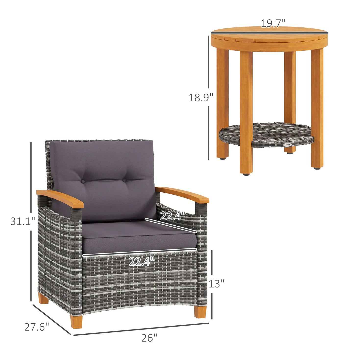 Wicker Patio Bistro Set 3 Pieces With Cushions Outdoor