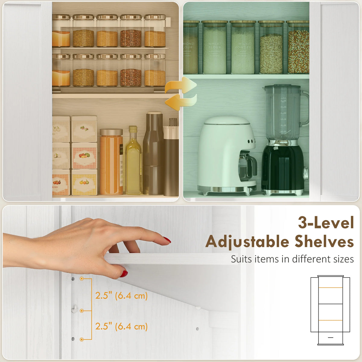 HOMCOM Farmhouse Pantry Cabinet With Barn Doors And Adjustable Shelves