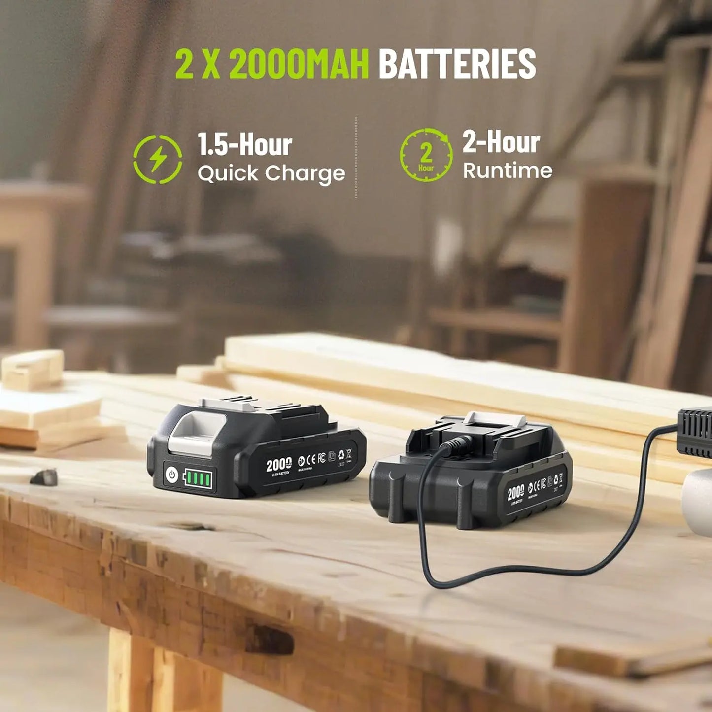 Cordless 21V Impact Driver Brushless 2.0Ah Battery