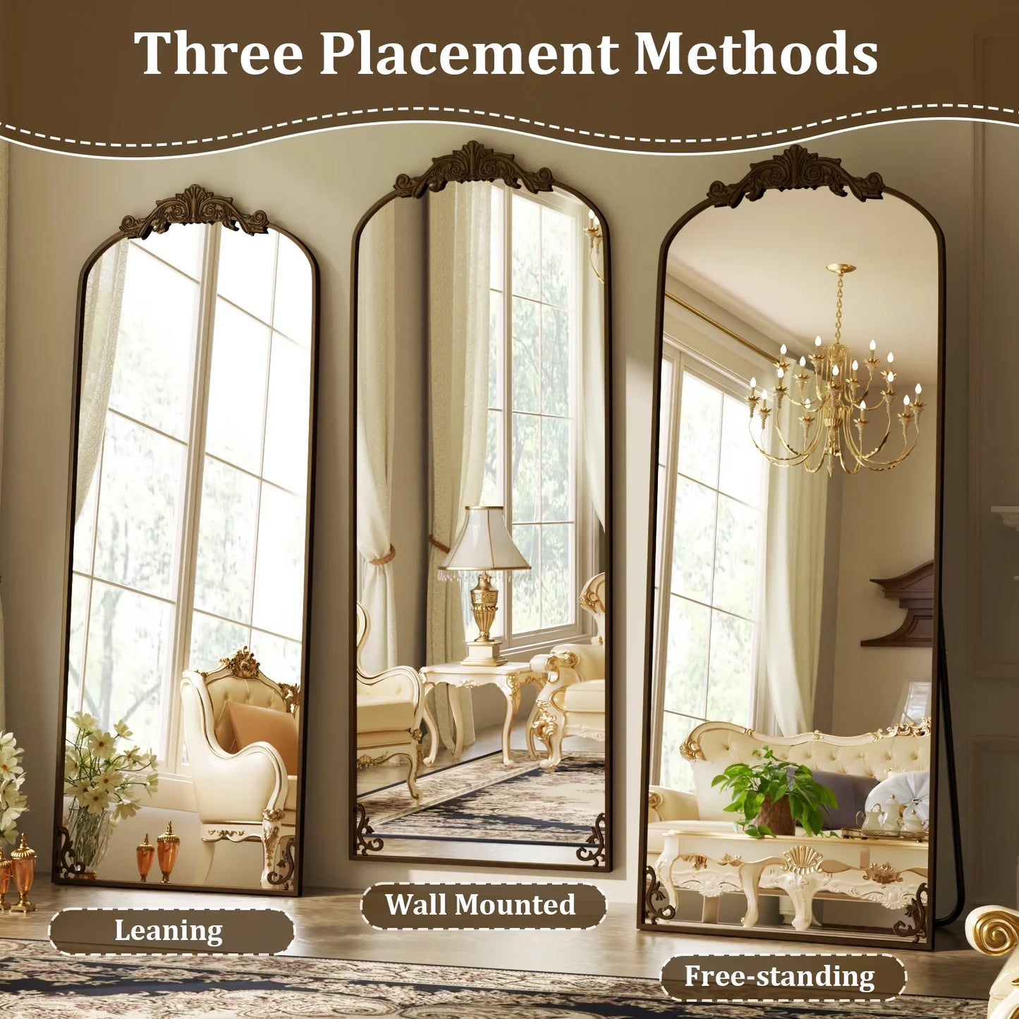 Beautypeak Baroque Flower Wall Mount Mirror Antique Style