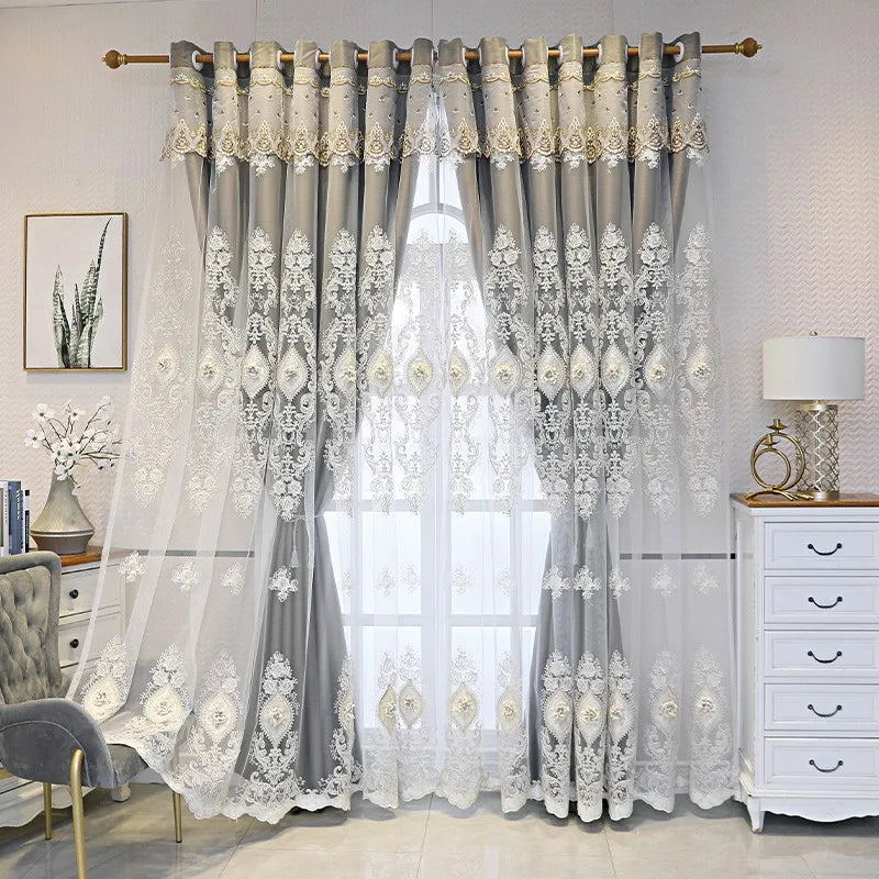 Luxury Vintage Embroidered Curtains With Dual Layer Light Control