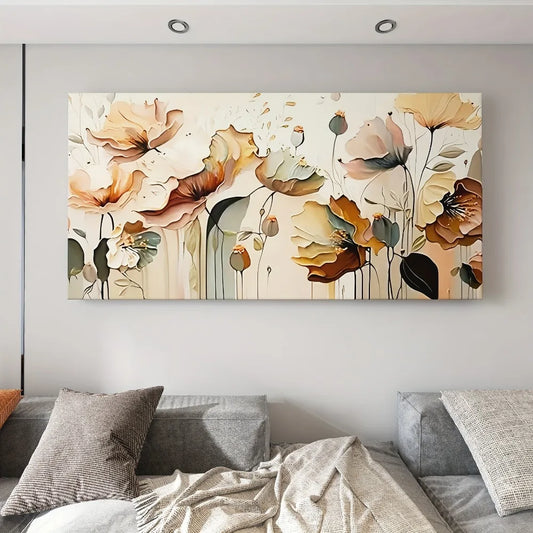 Abstract Floral Canvas Art With Pine Frame