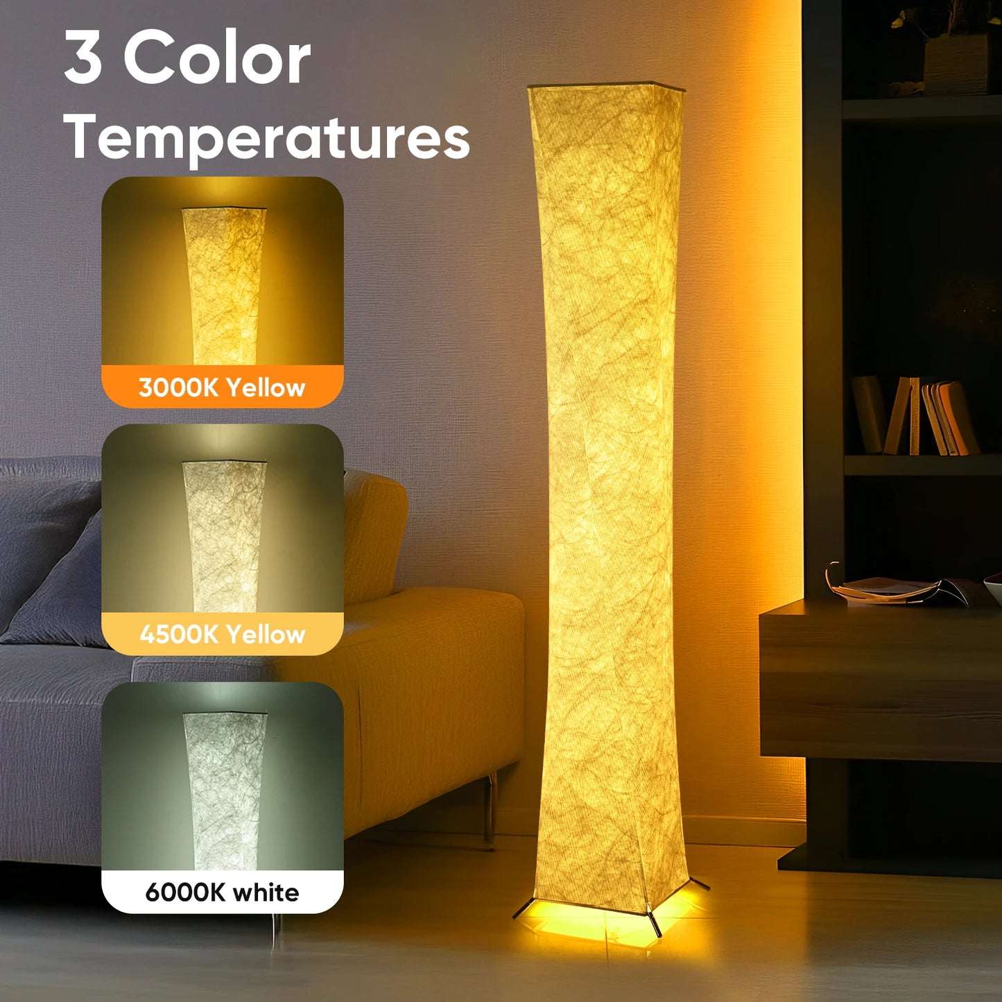 Soft Light Floor Lamp With Dimmable 3000K LED Tyvek Shade