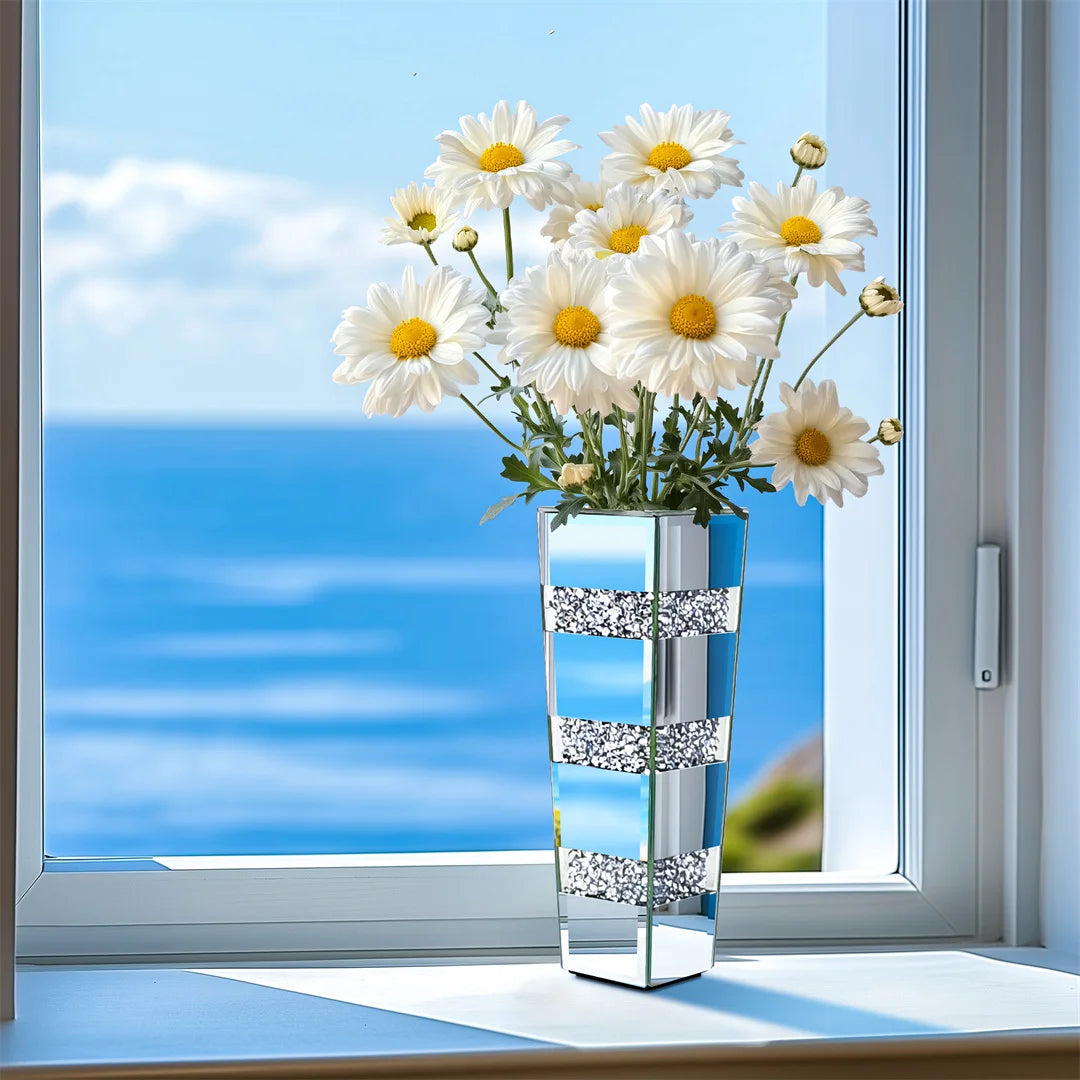Modern Floor Vase With Crystal Mirrored Finish And Elegant Design