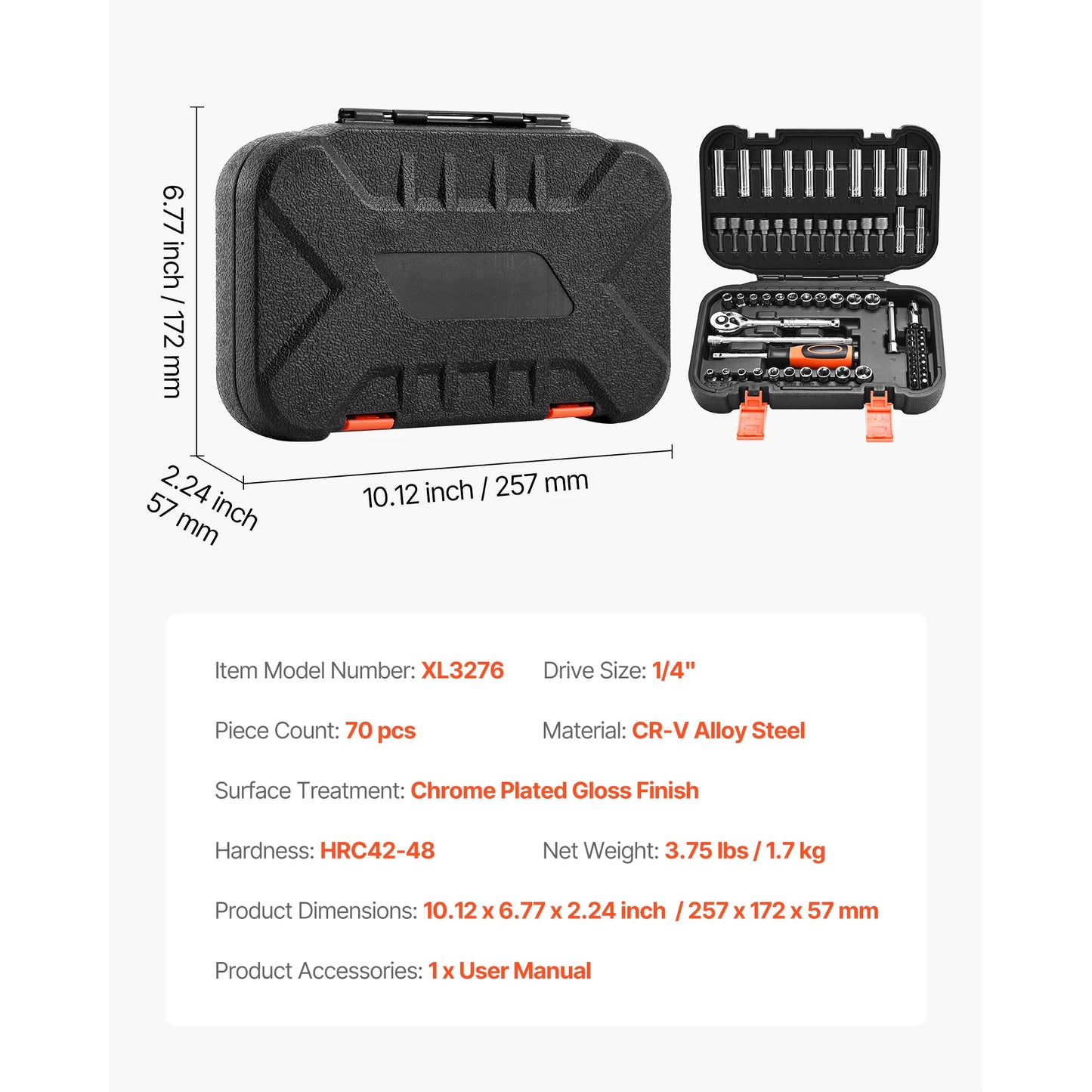 SucceBuy 86 Piece Socket Set With Ratchet Wrench SAE Metric