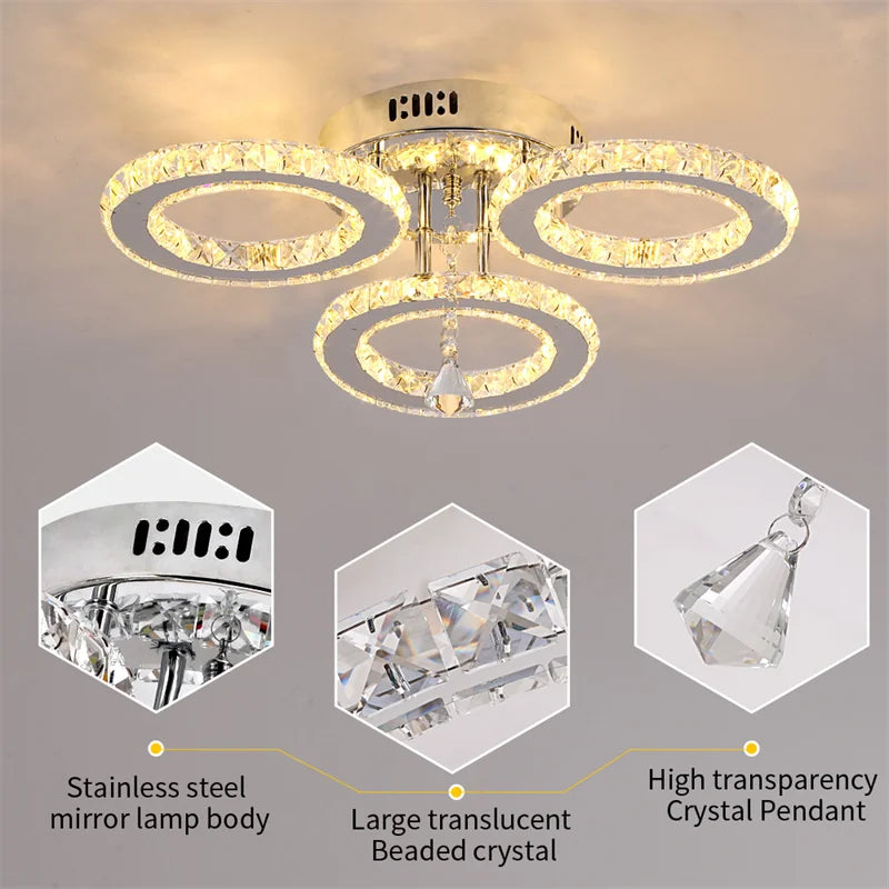 GreeLustr Modern Crystal Ring Pendant Light Fixture Ceiling Lamp