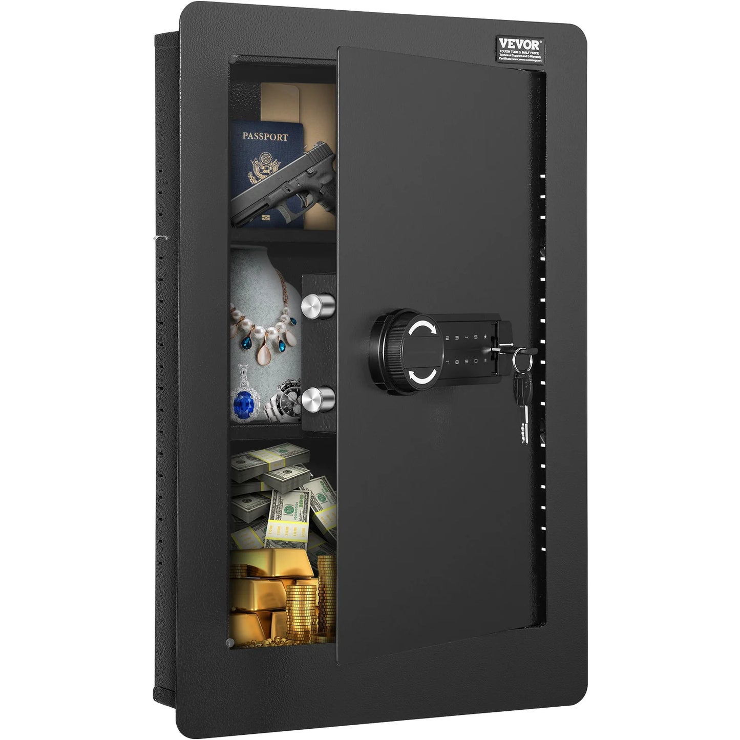 SucceBuy 3/4-Tier Hidden In-Wall Safe With Keypad For Money Jewelry Passport